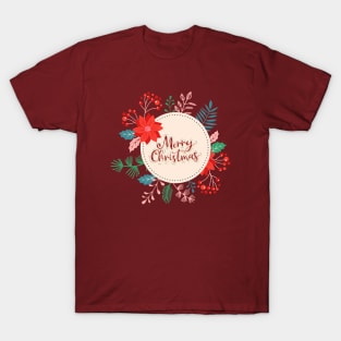 Merry Christmas Floral Bloom T-Shirt